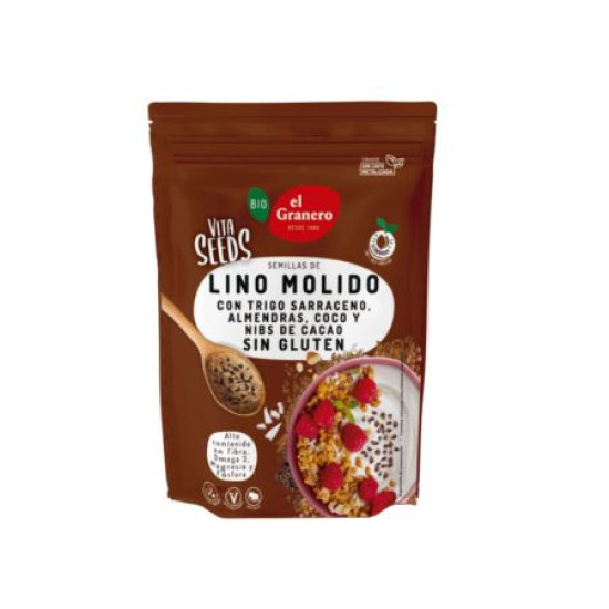 Semillas de Lino Molido con Sarraceno, Almendras, Coco y Nibs Cacao Sin Glute - Semillas