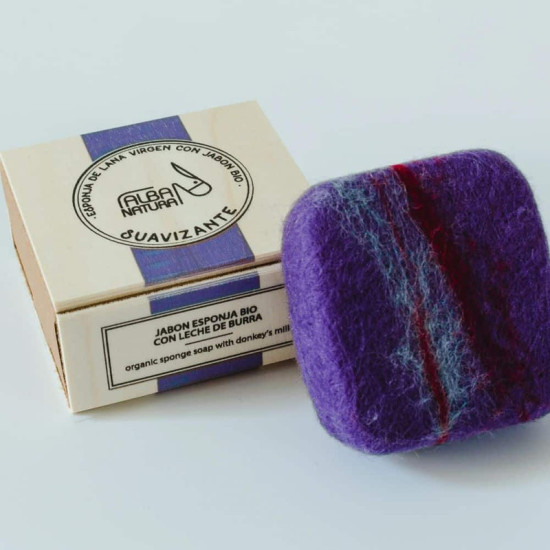 Éponge à Savon Huile dAmande Et Lait de Burra Lavande 115 G Alba Natura - Soins Personnels