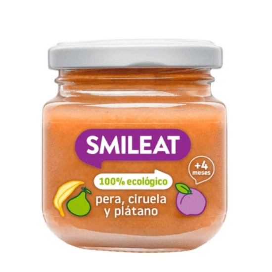 Potito de Pera, Ciruela y Platano Sin Gluten 130gr Smileat ECO - Infantil