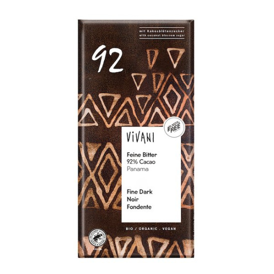 Chocolate Negro 92% Panamá con azúcar de Coco 80gr Vivani ECO - Chocolate y Caramelos