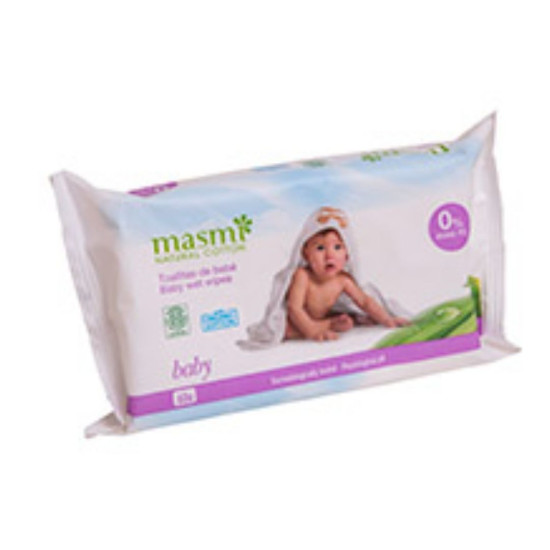 Lingettes humides en coton pour bébé 60 unités Masmi ECO - Soins Personnels