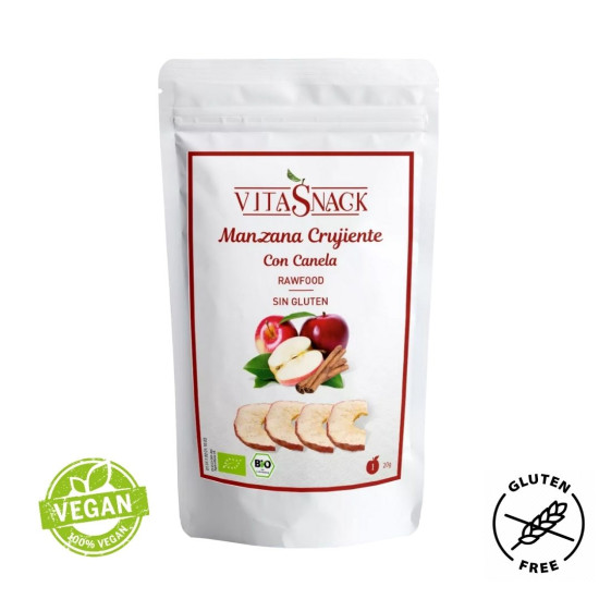 Manzana crujiente con canela sal ni azúcar 20gr Sin Gluten Vitasnack ECO - Frutos secos