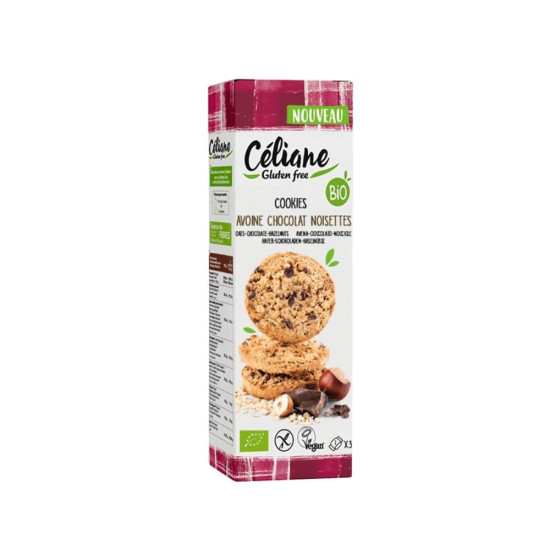 Céliane Galletas ecológicas de avena, chocolate y avellanas, sin gluten - Galletas