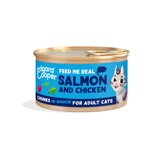 Salmón y Chicken - Chunks in Sauce Cat Tin 85g Edgar Cooper - Mascotas