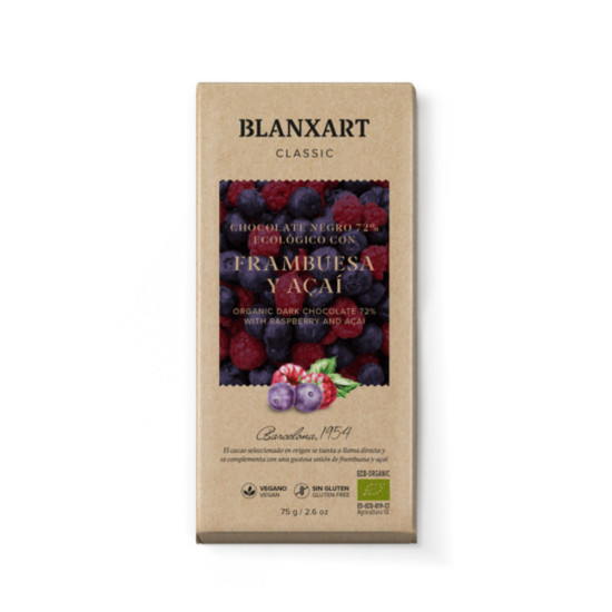 Black Chocolate 70% Raspberry and Acai 75g Blanxart ECO