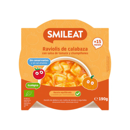 Platillo de ravioli calabaza para niños 200gr Smileat ECO