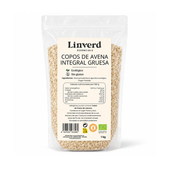 Copos de Avena Integral Gruesa Sin Gluten 1 Kg Linverd ECO
