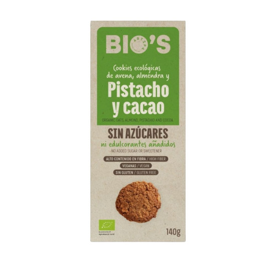 Galleta Artesana de Pistacho y Chocolate Vegana, sin Azúcar, Sin Guten 140Gr Artipa ECO