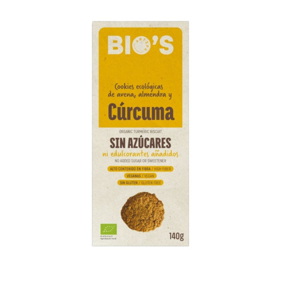 Galleta Artesana de Avena, Almendra y Curcuma Vegana, sin Azúcar, Sin Guten 140Gr Artipa ECO