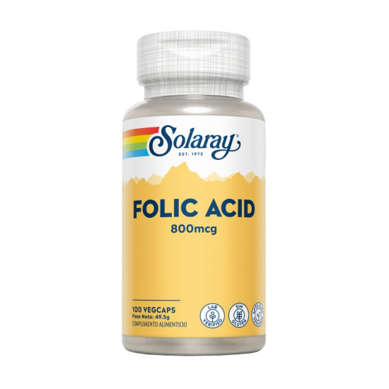 Folic Acid (Folate) 800 mcg 100 vegetable capsules Solaray