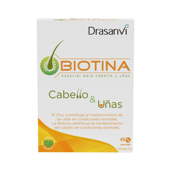 Biotin 400 µg with Zinc and Iron Hair and Nails 45 tablets Drasanvi